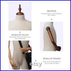 Jelimate Half Body Male Mannequin Torso,Beige Linen Fabric Male Dress Form For Sewing,Suit Display Stand Clothing Display Mannequin Dummy