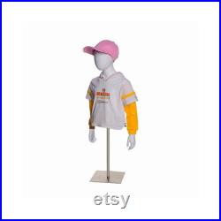 Kids Boy Torso Fiberglass Glossy White Faceless Mannequin with Arms and Base YD-K05