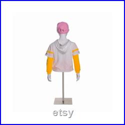 Kids Boy Torso Fiberglass Glossy White Faceless Mannequin with Arms and Base YD-K05