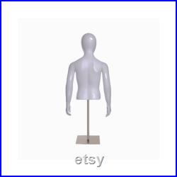 Kids Boy Torso Fiberglass Glossy White Faceless Mannequin with Arms and Base YD-K05