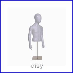 Kids Boy Torso Fiberglass Glossy White Faceless Mannequin with Arms and Base YD-K05