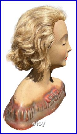 LAMOUREUX Mannequin, Vintage Ladies Plaster Mannequin Bust
