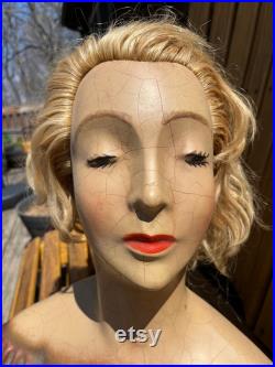 LAMOUREUX Mannequin, Vintage Ladies Plaster Mannequin Bust