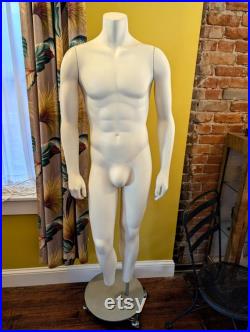 LOCAL PICKUP 1990s Vintage Gap Hard White Plastic Male Mannequin LUKE with heavy metal stand