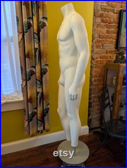 LOCAL PICKUP 1990s Vintage Gap Hard White Plastic Male Mannequin LUKE with heavy metal stand