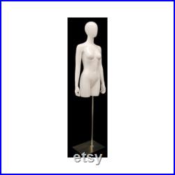 Ladies Adult Fiberglass Glossy White Egg Head 3 4 Torso Mannequin with Base TFWEGS