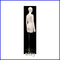 Ladies Adult Fiberglass Glossy White Egg Head 3 4 Torso Mannequin with Base TFWEGS