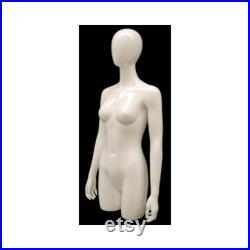 Ladies Adult Fiberglass Glossy White Egg Head 3 4 Torso Mannequin with Base TFWEGS