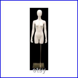 Ladies Adult Fiberglass Glossy White Egg Head 3 4 Torso Mannequin with Base TFWEGS