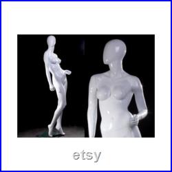 Ladies Full Body Egg Head Fiberglass Glossy White Fashion Mannequin with Base LISA4EG