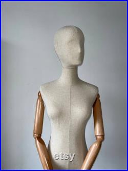 Lilladisplay Gold Adjustable Base Abstract Face Natural Linen Female Mannequin Dress Form Sabin