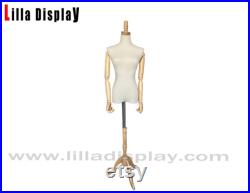Lilladisplay Natural Wooden Tripod Base Wooden Neck Natural Linen Female Mannequin Dress Form Tara