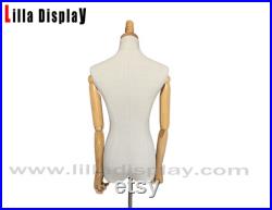 Lilladisplay Natural Wooden Tripod Base Wooden Neck Natural Linen Female Mannequin Dress Form Tara