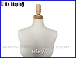 Lilladisplay Natural Wooden Tripod Base Wooden Neck Natural Linen Female Mannequin Dress Form Tara