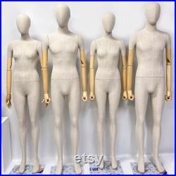 Linen Full Body Mannequin Female Dress Form with Wooden Arms