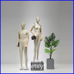 Linen Full Body Mannequin Female Dress Form with Wooden Arms