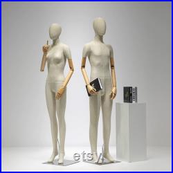 Linen Full Body Mannequin Female Dress Form with Wooden Arms