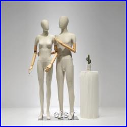 Linen Full Body Mannequin Female Dress Form with Wooden Arms
