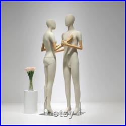 Linen Full Body Mannequin Female Dress Form with Wooden Arms
