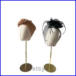 Linen Mannequin Head Adjustable Gold Bronze Base, Headband Millinery Display