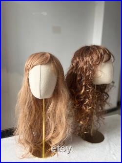 Linen Mannequin Head Adjustable Gold Bronze Base, Headband Millinery Display