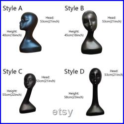 Long Neck Black Mannequin Head Dress Form,Female Head Mannequin Dummy Head Ornaments,Scarf Veil Wig Display Head Model Hat Display Stand