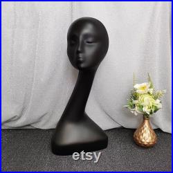 Long Neck Black Mannequin Head Dress Form,Female Head Mannequin Dummy Head Ornaments,Scarf Veil Wig Display Head Model Hat Display Stand