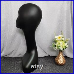Long Neck Black Mannequin Head Dress Form,Female Head Mannequin Dummy Head Ornaments,Scarf Veil Wig Display Head Model Hat Display Stand