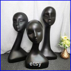 Long Neck Black Mannequin Head Dress Form,Female Head Mannequin Dummy Head Ornaments,Scarf Veil Wig Display Head Model Hat Display Stand