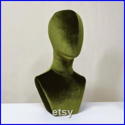 Luxurious Olive-Green Velvet Head Model, Can Pinnable Cloth Head Mannequin, Head Hat Stand Display, Lace Head Wig Stand, Hat Rack with Fabric