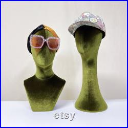 Luxurious Olive-Green Velvet Head Model, Can Pinnable Cloth Head Mannequin, Head Hat Stand Display, Lace Head Wig Stand, Hat Rack with Fabric