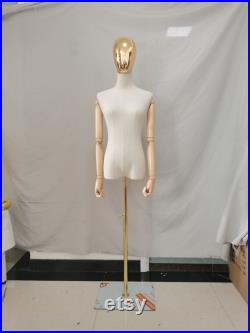 Luxury Adjustable Silver Tripod Base Silver Chrome Head Natural Linen Female Mannequins Dress Form Cindy