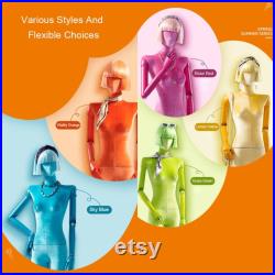 Luxury Adult Female Full Body Mannequin,Half Body Velvet Fabric Display Model Props,Women Flat Shoulder Dress Form Torso for Clothing Store