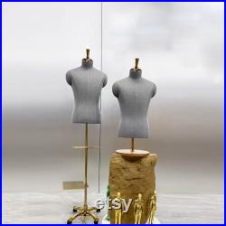 Luxury Clothing Store Female Male Half Body Mannequin,Gray Dress Form Fabric Suit Pants Rack Display,Half Body Torso With Golden Cross Base