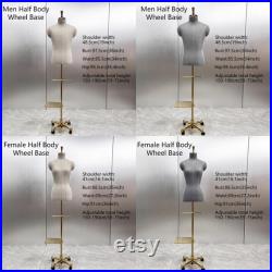 Luxury Clothing Store Female Male Half Body Mannequin,Gray Dress Form Fabric Suit Pants Rack Display,Half Body Torso With Golden Cross Base