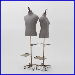 Luxury Clothing Store Female Male Half Body Mannequin,Gray Dress Form Fabric Suit Pants Rack Display,Half Body Torso With Golden Cross Base