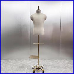 Luxury Clothing Store Female Male Half Body Mannequin,Gray Dress Form Fabric Suit Pants Rack Display,Half Body Torso With Golden Cross Base