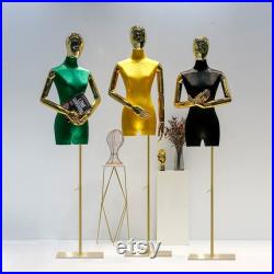 Luxury Colorful Satin Mannequin Torso Female,Women Dress Form Torso for Window Display,Clothing Display Mannequin with Silver Gold Head Arm