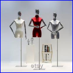 Luxury Colorful Satin Mannequin Torso Female,Women Dress Form Torso for Window Display,Clothing Display Mannequin with Silver Gold Head Arm