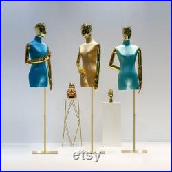 Luxury Colorful Satin Mannequin Torso Female,Women Dress Form Torso for Window Display,Clothing Display Mannequin with Silver Gold Head Arm