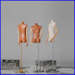 Luxury Female Half Body Mannequin,Fashion Leather Fabric Dress Form torso,Bust Model,Wooden Arm Head Dummy Female Body Clothing Display