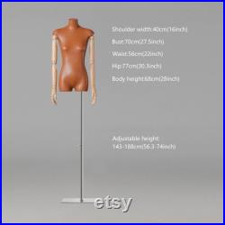 Luxury Female Half Body Mannequin,Fashion Leather Fabric Dress Form torso,Bust Model,Wooden Arm Head Dummy Female Body Clothing Display