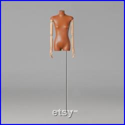 Luxury Female Half Body Mannequin,Fashion Leather Fabric Dress Form torso,Bust Model,Wooden Arm Head Dummy Female Body Clothing Display