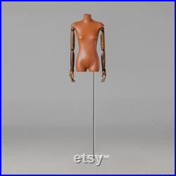 Luxury Female Half Body Mannequin,Fashion Leather Fabric Dress Form torso,Bust Model,Wooden Arm Head Dummy Female Body Clothing Display