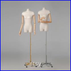 Luxury Female Half Body Mannequin,Fashion Leather Fabric Dress Form torso,Bust Model,Wooden Arm Head Dummy Female Body Clothing Display