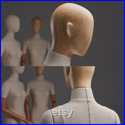 Luxury Female Male Dress Form, Linen Display Mannequin with Wooden Head Model for Fashion Cloth Dressmaker Dummy. Square Silver Base