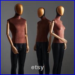 Luxury Female Male Dress Form Mannequin Full Body,Brown Velvet Mannequin Torso With Gold Head,Adult Clothing Display Dummy with Wooden Arms