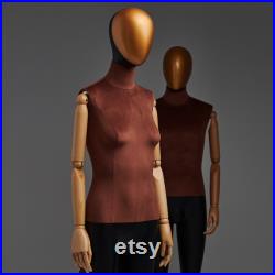 Luxury Female Male Dress Form Mannequin Full Body,Brown Velvet Mannequin Torso With Gold Head,Adult Clothing Display Dummy with Wooden Arms