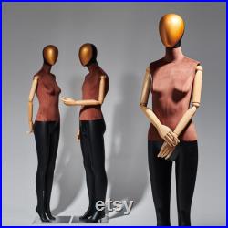 Luxury Female Male Dress Form Mannequin Full Body,Brown Velvet Mannequin Torso With Gold Head,Adult Clothing Display Dummy with Wooden Arms