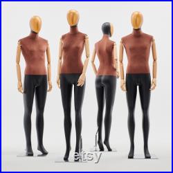 Luxury Female Male Dress Form Mannequin Full Body,Brown Velvet Mannequin Torso With Gold Head,Adult Clothing Display Dummy with Wooden Arms